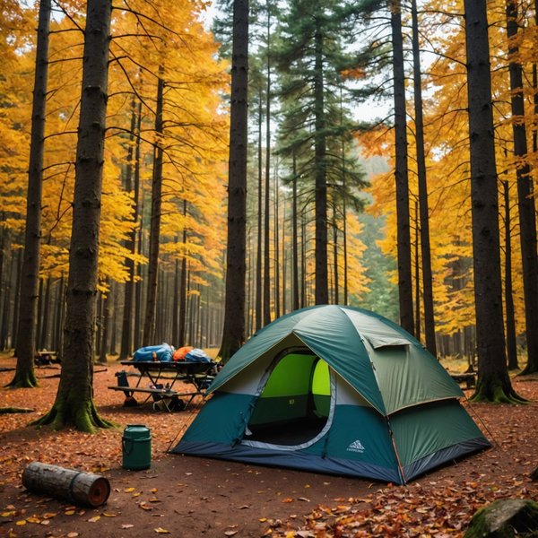 Quels sont les équipements nécessaires pour un camping en région de forêts mixtes en automne?